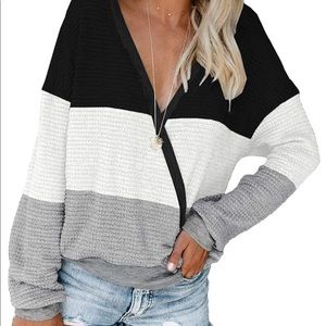 NWT color block V neck waffle knit sweater